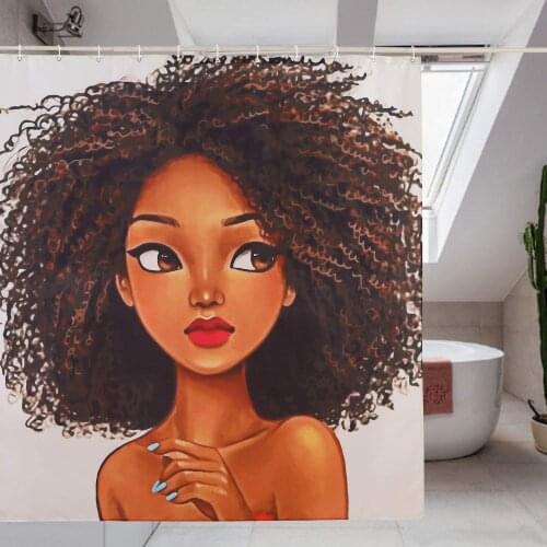 African American 3D Retro Style Print Waterproof Polyester Shower Curtain with 12 Hooks