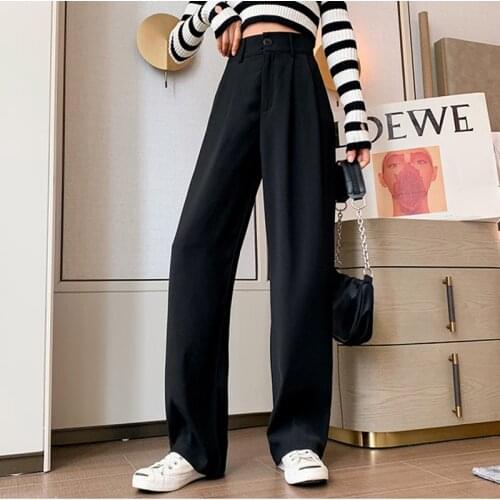 2020 Spring Autumn High Waist Pants For Women Solid Color Black Trousers Female Casual Loose Fashion Woman Suit Wide-Leg Pants