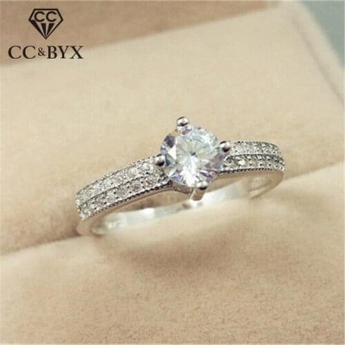 CC Bridal Wedding Rings For Women Round Stone Cubic Zirconia Simple S925 Silver Ring Engagement Jewelry Bijoux Femme CC1424