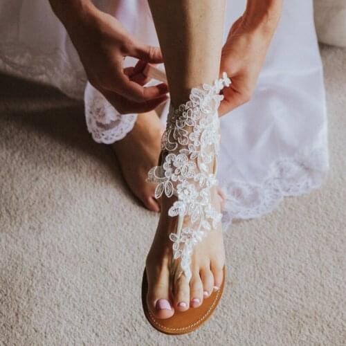 1 Pair Bridal Barefoot Sandals Shoes Accessories Anklets Sequins Lace Wedding Decor Chain Women Lady Beach Foot Jewelry Chain