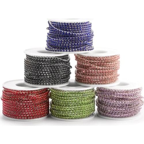 QIAO10yards/roll SS6 SS12 Many Color New Deals Crystal Glass Rhinestone Chain DIY Fashion Accessories Close Rhinestone Cup Chain