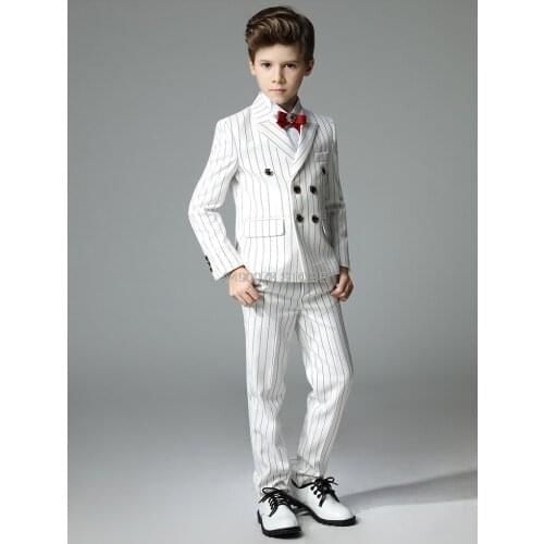 Kids Noble Jacket Vest Pants 3Pcs Party Dress Flower Boys Luxurious Wedding Suit Children Piano Performance Costume 3-14Y