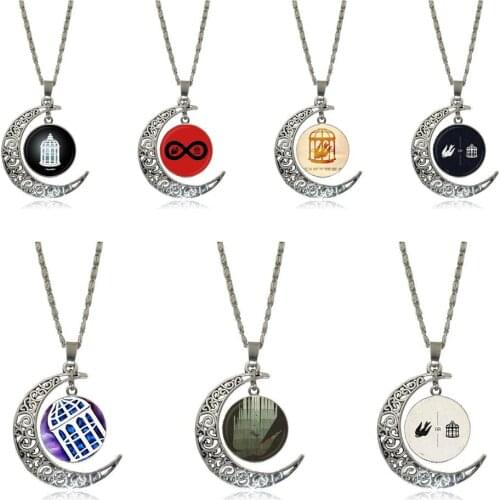 EJ Glaze Fashion Glass Cabochon Moon Pendant Necklace Choker Necklace Jewelry For Women Children Bioshock Infinite Bird Cage