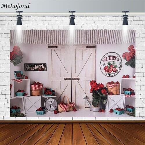 Mehofond Strawberrie Girl Birthday Party Theme Backdrop White Wood Door Rose Decor Photography Background Photo Studio Photozone