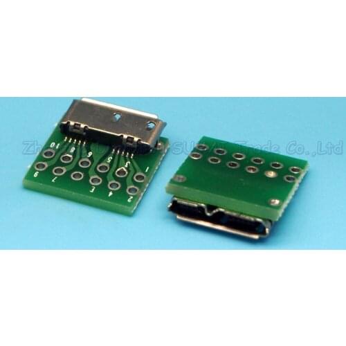 20pcs/lot Micro USB3.0 female socket connector with PCB board test board for samsung Note3 s4 etc