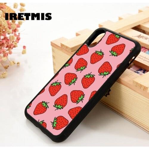 Iretmis 5 5S SE 6 6S TPU Silicone Rubber Phone Case Cover for iPhone 7 8 Plus X Xs 11 12 MINI Pro Max XR Strawberry