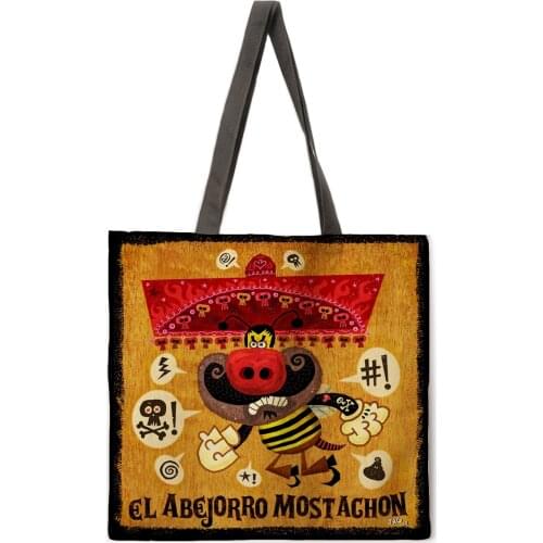 Mexico Pop Art Linen Shopping Bag Ladies Shoulder Bag Foldable Shopping Bag Beach Tote Bag