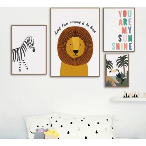 Cute Lion Toucan Zebra Quotes Nordic Posters And Prints Wall Art Canvas Painting Cartoon Wall Pictures For Baby Kids Room Decor