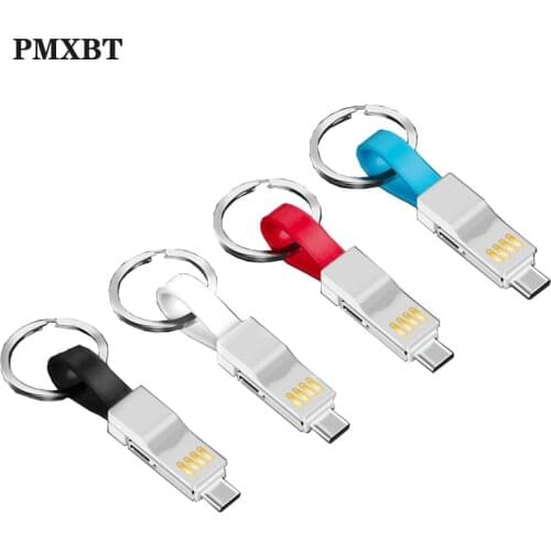 MultiFunction Mini 3 in 1 USB Cable keychain Portable Short Micro USB Type C Charger Cable For Xiaomi Android Phone USBC Cable