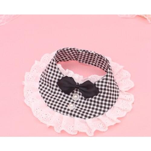 Cat Collar Fashion Check Bowknot Decor Creative Pet Bib Pet Costume Collar
