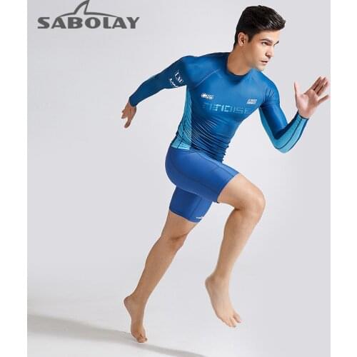 Mens swimming T-shirt swimsuit beach UV protection split long-sleeved wetsuit tight-fitting quick-drying surf suit T-shirt
