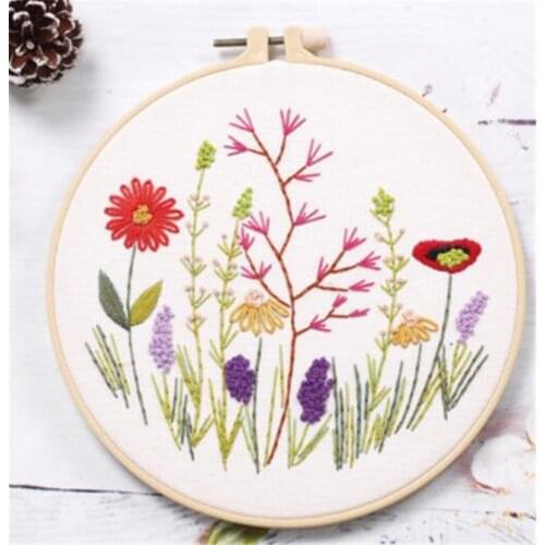 Hot 100pcs/lot DIY Stamped Embroidery Starter Kit with Flowers Plants Pattern Cloth Color Threads Tools Home decoration