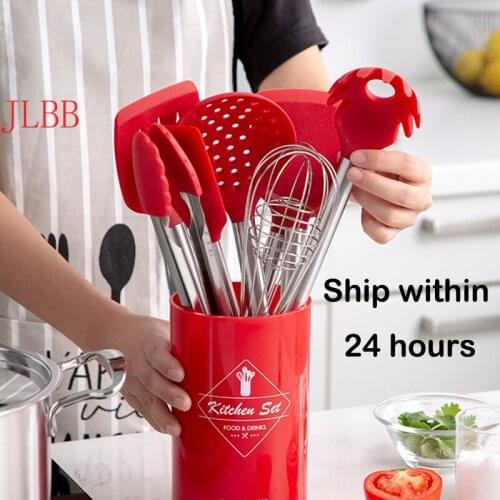 Cooking Tool Set Silicone Kitchen High Quality Temperature Resistance Cookware Set With Storage Box Turner Tongs Spatula Spoon