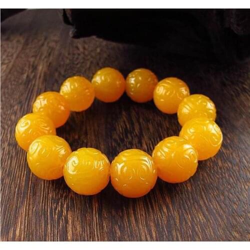 Natural Unique Xinjiang Yellow chalcedony agate Bracelet Womens Mens Bead Bracelet 20mm bracelets