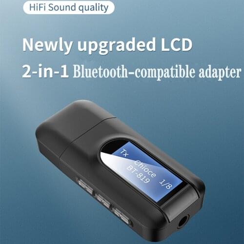 New 2 in 1 Bluetooth 5.0 Audio Transmitter Receiver USB Dongle LCD Display 3.5MM AUX RCA Stereo Wireless Adapter