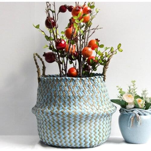 Handmade Woven Storage Basket Folding Clthoes Laundry Basket Straw Wicker Rattan Seagrass Belly Garden Flower Pot Plant Basket