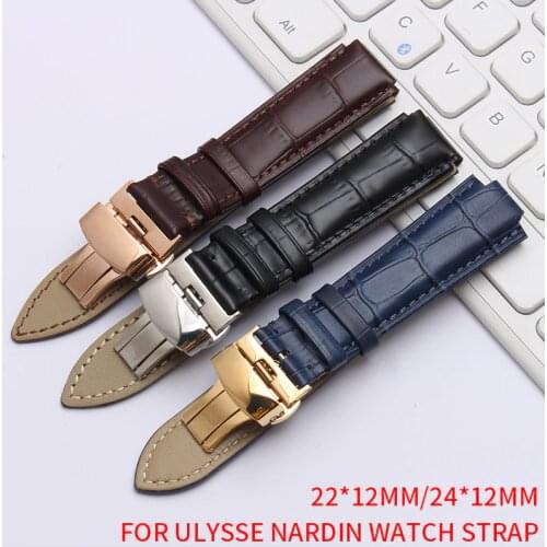Shengmeirui for Ulysse Nardin Strap Convex interface strap 25 * 12MM22 * 12MM black brown blue leather strap wrist bracelet