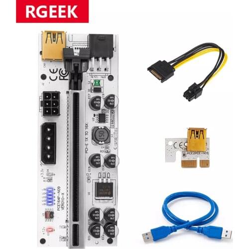 RGeek Ver010 Riser Newest PCI-E Riser USB3.0 Ver 010 Express 1X 4X 8X 16X Extender Riser Adapter SATA 15Pin to 6 Pin Power Cable