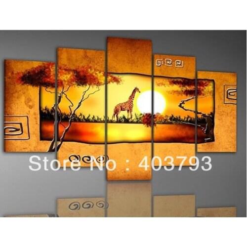 Hand-painted oil wall art Warm color forest deer home decoration abstract Landscape oil painting on canvas 5pcs/lot