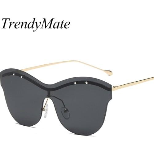 Trendy Cat Eye Sunglasses Women Brand Designer Fashion Sexy Rimless Cateye Sun Glasses For Female UV400 Womens Glasses 1265T