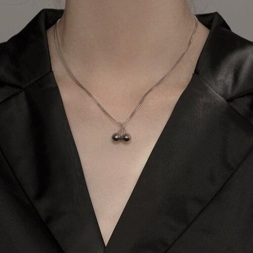 U-Magical Charming Double Layer Silver Color Metallic Bells Choker Necklace for Women Minimalist Circle Bead Necklace Jewelry