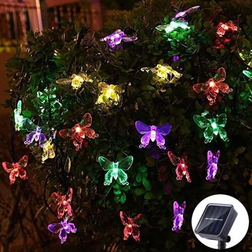 Solar Butterfly String Lights, Yohencin 20 LED 15.7FT Waterproof Outdoor Fairy Butterfly Lighting Solar Decoration String Lights
