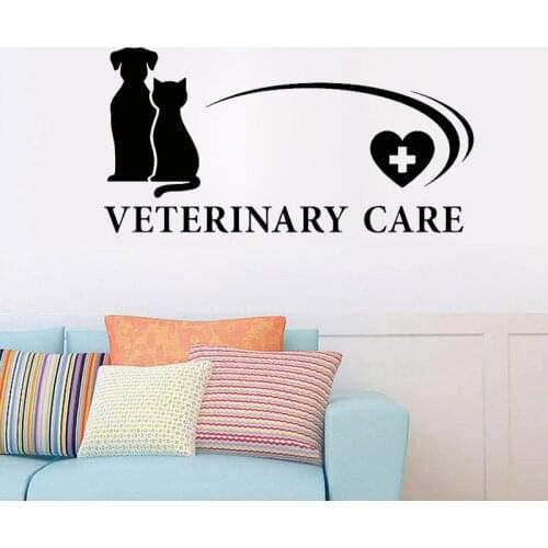 Veterinary Care Wall Decal Pets Shop Animals Hospitals Interior Decor Logo Door Window Vinyl Stickers Cat Dog Art Poster