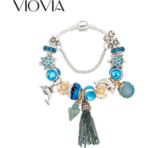 VIOVIA New Arrival Handmade Tassel Charm Bracelets For Women Tortoise Dolphin Shell Beads Bracelets & Bangles Pulseras B17078