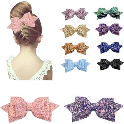 1Piece 5 Inch bright glitter gradient sequins dovetail childrens bow hairpin headdress baby girl baby hair accessory