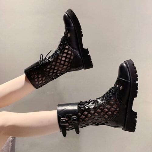 Womens Martin boots British style 2020 spring and summer new wild black short boots trend hollow fashion thick heel single boot