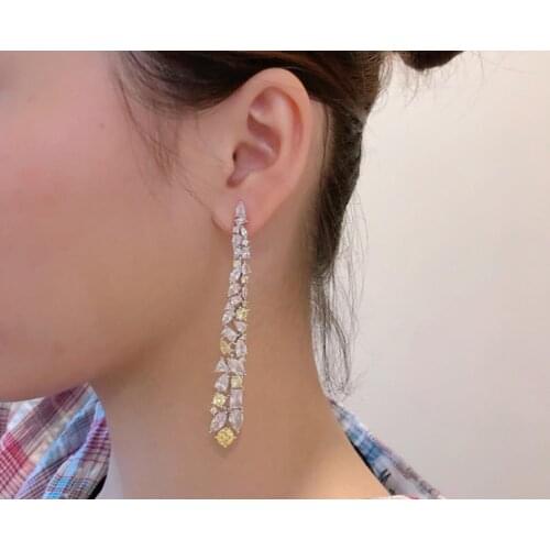 925 Sterling silver geometric circle earring Elegant crystal gem stone silver earring Long Tassels Hook Dangle Drop Earrings