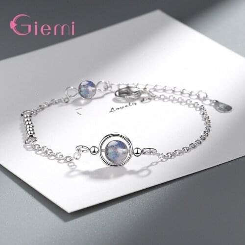 Wholesale New Fashion Genuine 925 Sterling Silver Charm Bracelet For Women Girls High Quality Planet Shape Moonstone Bracelet