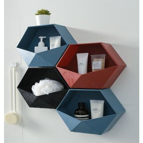 1PC Geometric Shelves Nordic Style Wall-mounted Punch-free Living Room Wall Shelf Decoration Bedroom Decor Bathroom Storage Rack