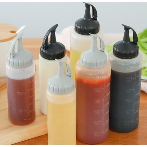 1Pc 175/350ML Squeeze Condiment Bottles With On Cap Lids Salad Mustard Hot Sauces Olive Oil Ketchup Kitchen Condiments Dispenser