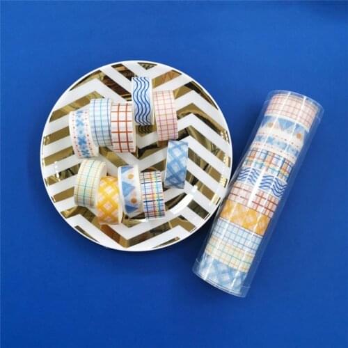 10pcs/set Color Stripe Lattice Printing Washi Tape DIY Decoration Masking Tape School Suppliers Stationery By Kevin&sasa Crafts