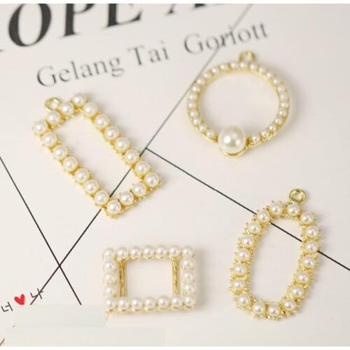 10pcs/lot Fashion inlaid pearl round rectangular oval Charm earring pendant Hair Accessories DIY Jewelry Accessories