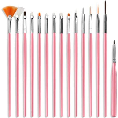 15pcs UV Gel Acrylic Nail Art Brush Tool Set Nail Ombre Brush For Manicure Drawing Pen Point Nail Design Painting Pen