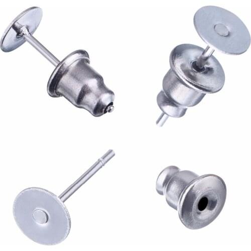 Stainless Steel Bullet Clutch Earrings Safety Backs and Blank Earring Pin Studs Findings Posts, 50 Pairs