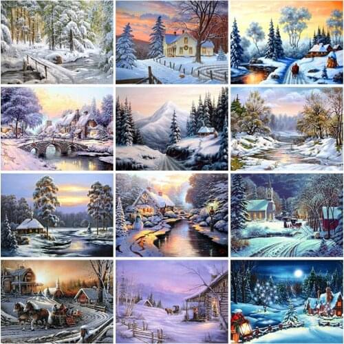 5D DIY Diamond Painting Winter Snow Scenery Landscape Full Square Drill Home Decor Gift Cross Stitch Kit Mosaic Wall Art