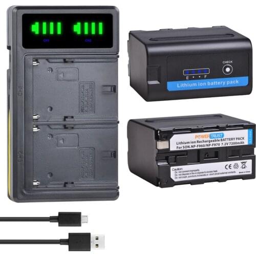 1x7200mAh NP-F960 NP-F970 Battery with LED Power Indicator + Fast Dual Charger for Sony NP-F550 NP-F770 NP-F750 F960 F970 F950