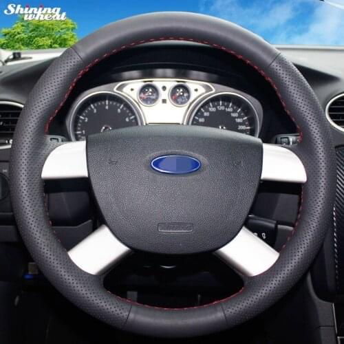 Shining wheat Hand-stitched Black Leather Car Steering Wheel Cover for Ford Kuga 2008-2011 Focus 2