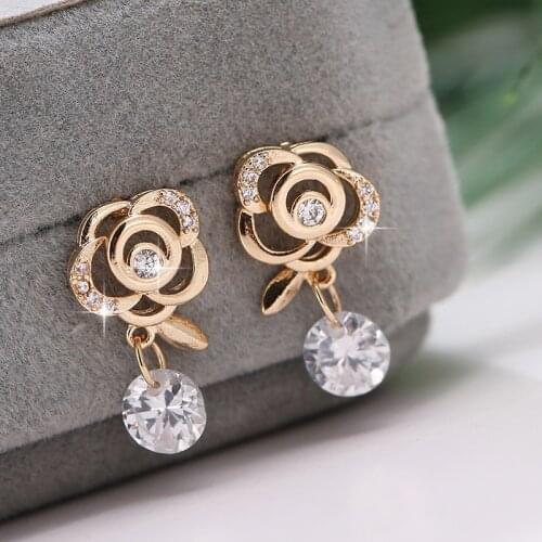 DE372 Fashion Refined Grace Street Shot Zircon Rose Flower Earrings Gift Party Banquet Woman Jewelry Earrings