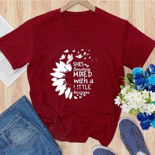 Letter Kawaii Print T Shirt Women Fashion T-shirt Graphic Cute Flower Tshirt Korean Style Top Casual Tees Female