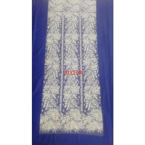 Good quality 5yards 10120A# offwhite color beads sequin embroidery net mesh lace fabric for sawing evening bridal wedding dress