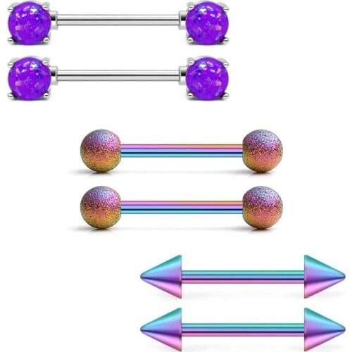 JFORYOU 3 Pairs 14 Gauge Barbell Ring 316L Stainless Steel Nipple Rings Body Piercing 3 Style Synthetic Opal Balls Matte Balls