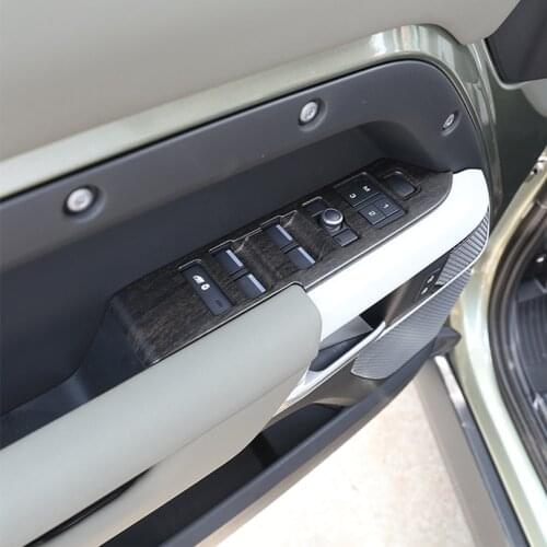 LHD For Land Rover Defender 110 2020-2021 ABS Oak Wood Grain Car Window Lift Switch Button Frame Cover Trim Interior Accessories