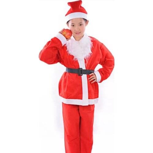 5pcs/set Santa Claus Costume Christmas children Clothes Christmas Suit X'mas Clothes age 10~13 (Jacket, pants,hat,bag,belts)