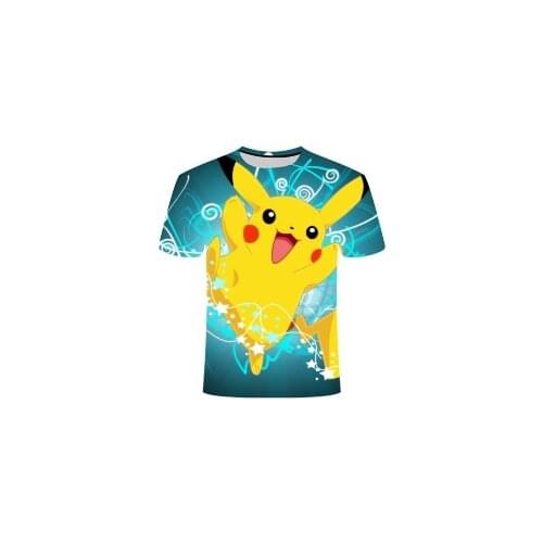 Summer fashion new mens and childrens T-shirts anime Pikachu little yellow rabbit 3D printing casual cute short-sleeved shirt