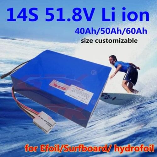 14S 51.8V 48v 40ah 50ah 60ah Lithium ion battery with bms for Efoil surfboard surfing board entertainment Sea Scooter hydrofoil