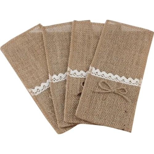 LUDA 20PCS Country Wedding Table Silverware Holder Natural Burlap Cutlery Pockets Fork Pockets Rustic Wedding Decoration